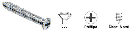 CRL Chrome 6 x 1-1/4" Oval Head Phillips Tapping Auveco "Fix-Kit" Sheet Metal Screws