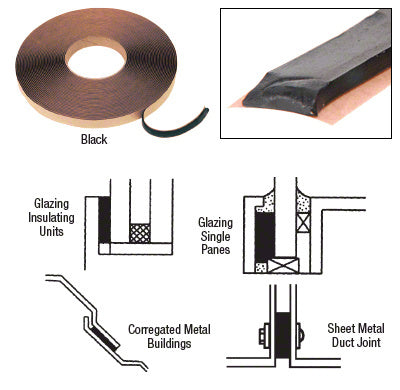 CRL Black 3/16" x 3/8" Butyl Architectural Glazing Tape *DISCONTINUED*