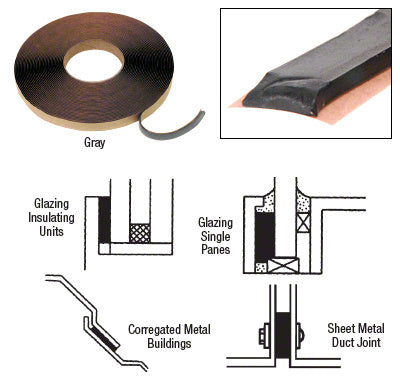 CRL Gray 3/16" x 3/8" Butyl Architectural Glazing Tape *DISCONTINUED*