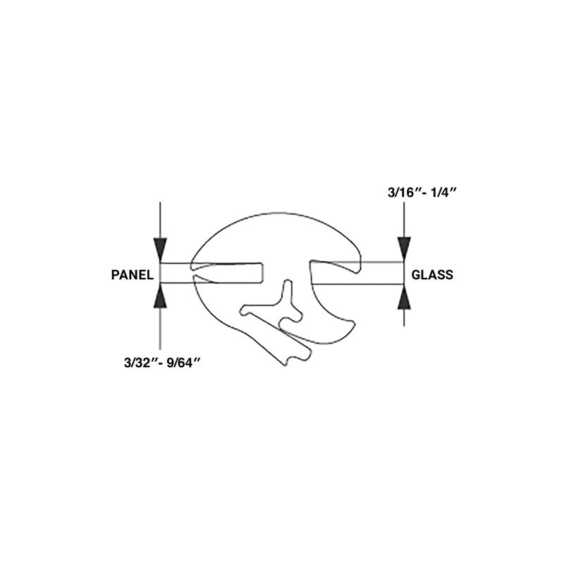 FHC Universal Self-Sealing Weatherstrip For 3/16" - 1/4" Glass To 3/32" - 9/64" Pannel - Black - One Piece