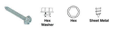 CRL 6 x 1/2" Hex Washer Head Sheet Metal Screws With 3/16" Socket