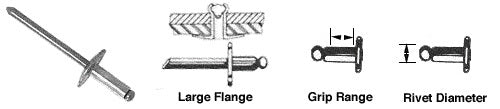 CRL 3/16" Diameter, 1/2" to 5/8" Grip Range Large Flange Aluminum Mandrel and Rivet in Packs of 2500 *DISCONTINUED*