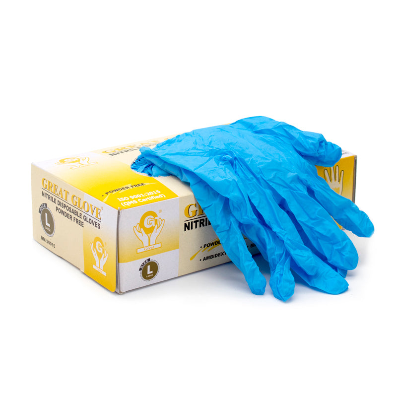 FHC Disposable Blue Nitrile Gloves - Powder Free