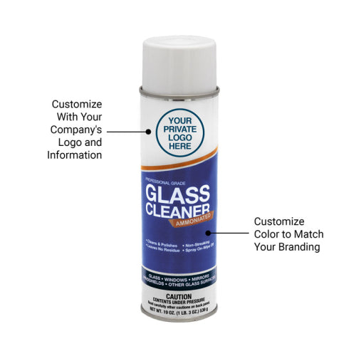 FHC Private Label Glass Cleaner (Ammoniated Formula) - 400 Case Minimum - 19 Oz. Cans
