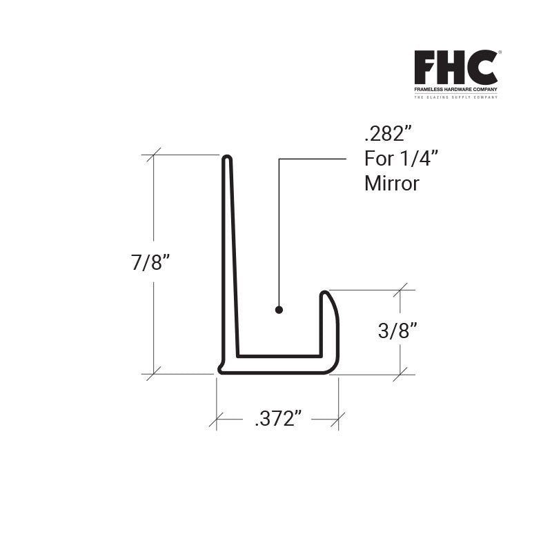 FHC J-Bar 1/4" Glass Standard Mirror Channel 144" Long